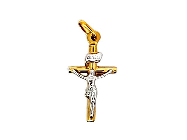 10KT Small White & Yellow Gold Crucifix