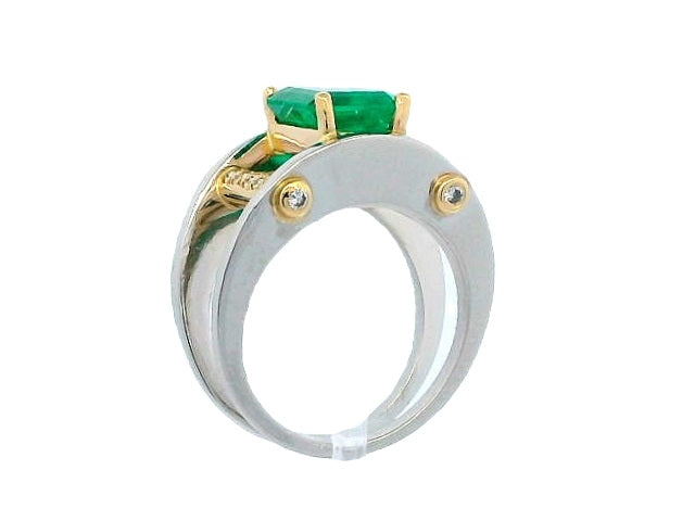 Platinum and18KT Emerald & Diamond Ring