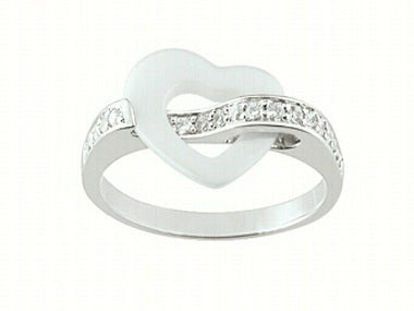 White Ceramic Heart Silver Ring