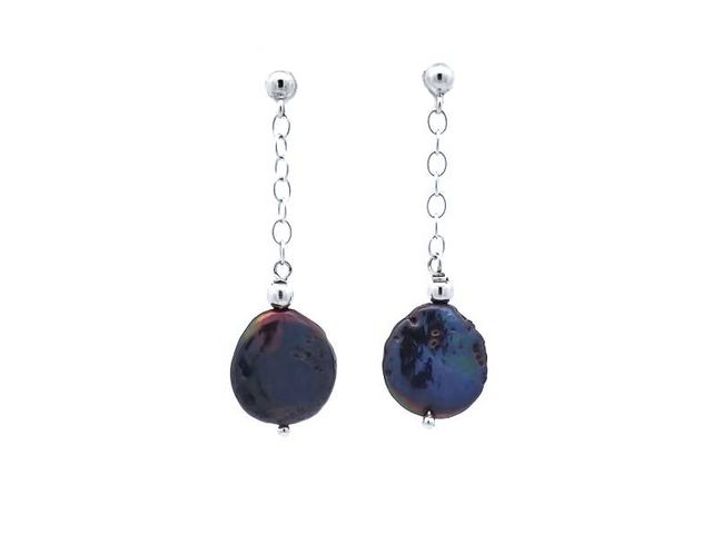 Fw Black Coin Pearl Earrings