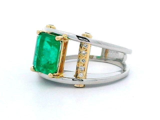 Platinum and18KT Emerald & Diamond Ring