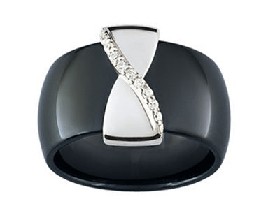 Black Ceramic & Silver Ring