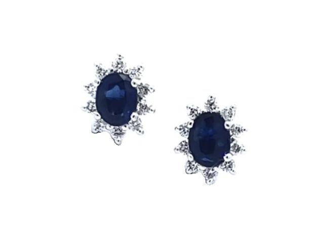 14KT White Gold Sapphire and Diamond Stud Earrings