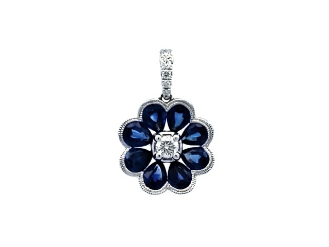 Sapphire & Diamond Flower Pendant