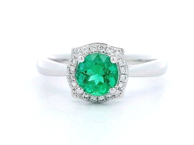 18 Kt Emerald And Diamond Halo Ring