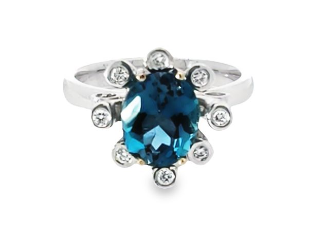 Blue Topaz & Diamond Floral Ring