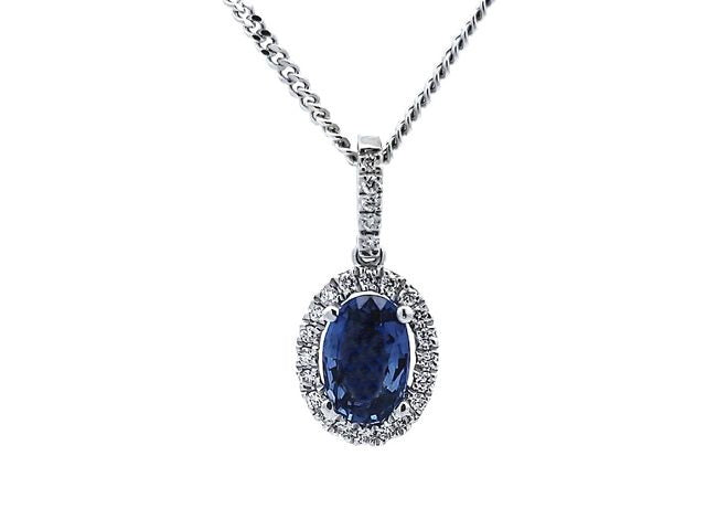 Oval Sapphire and Diamond Halo Pendant