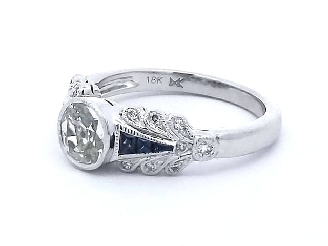 Old Mine Cut Diamond & Sapphire Ring