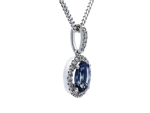 Oval Sapphire and Diamond Halo Pendant